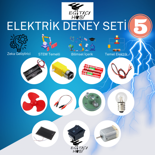 Kutulu, Elektrik Deney Seti - 5 Eğitici Hobi Bilim Seti Kutulu, Elektrik Deney Seti - 5 Eğitici Hobi Bilim Seti