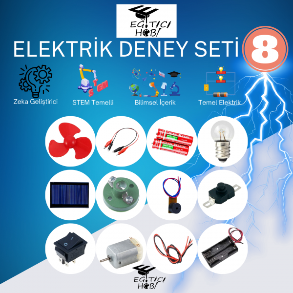 Kutulu, Elektrik Deney Seti - 8 Eğitici Hobi Bilim Seti Kutulu, Elektrik Deney Seti - 8 Eğitici Hobi Bilim Seti